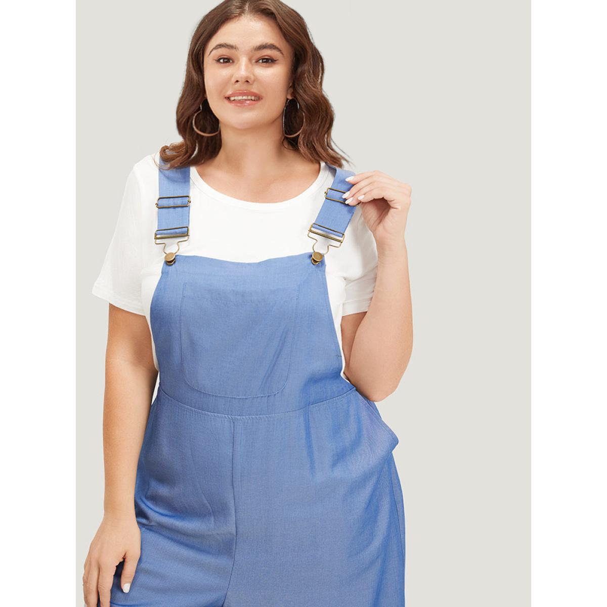 Plus Size Stone Solid Patched Pocket Gathered Overall Jumpsuit Women Casual Sleeveless Spaghetti Strap Dailywear Loose Jumpsuits BloomChic 18-20/2X Product Image