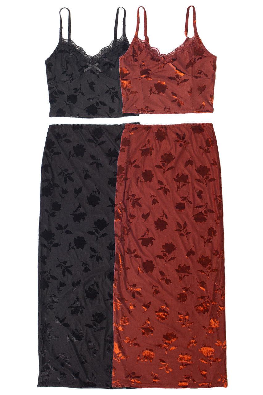 Floral Velvet Burnout Maxi Skirt Product Image