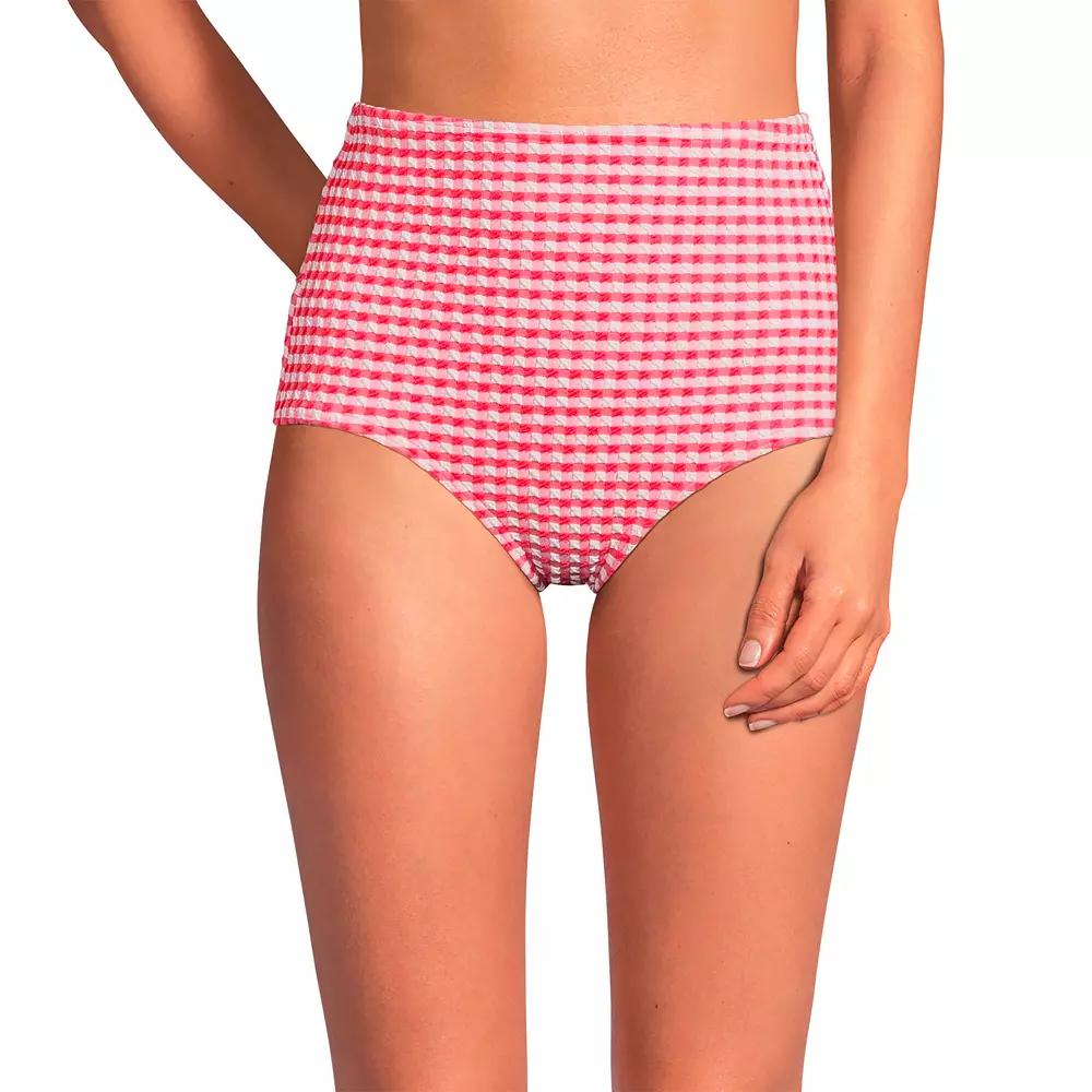 Women's Lands' End Gingham High Waisted Tummy Slimming Tugless Bikini Bottoms, Size: XS, Pink White Gingham Product Image