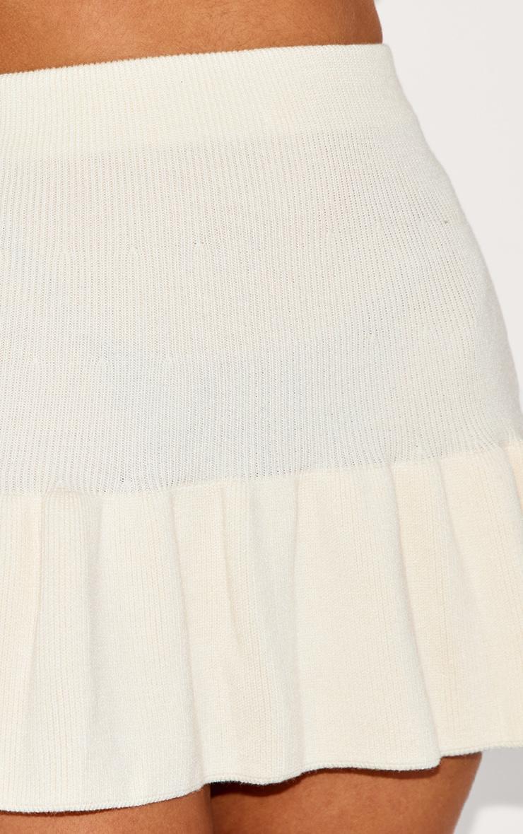 Petite Cream Knitted Pleated Mini Skirt Product Image