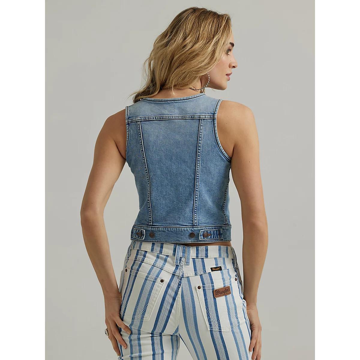 Women's Wrangler Western Denim Vest Shirt in Blue Product Image