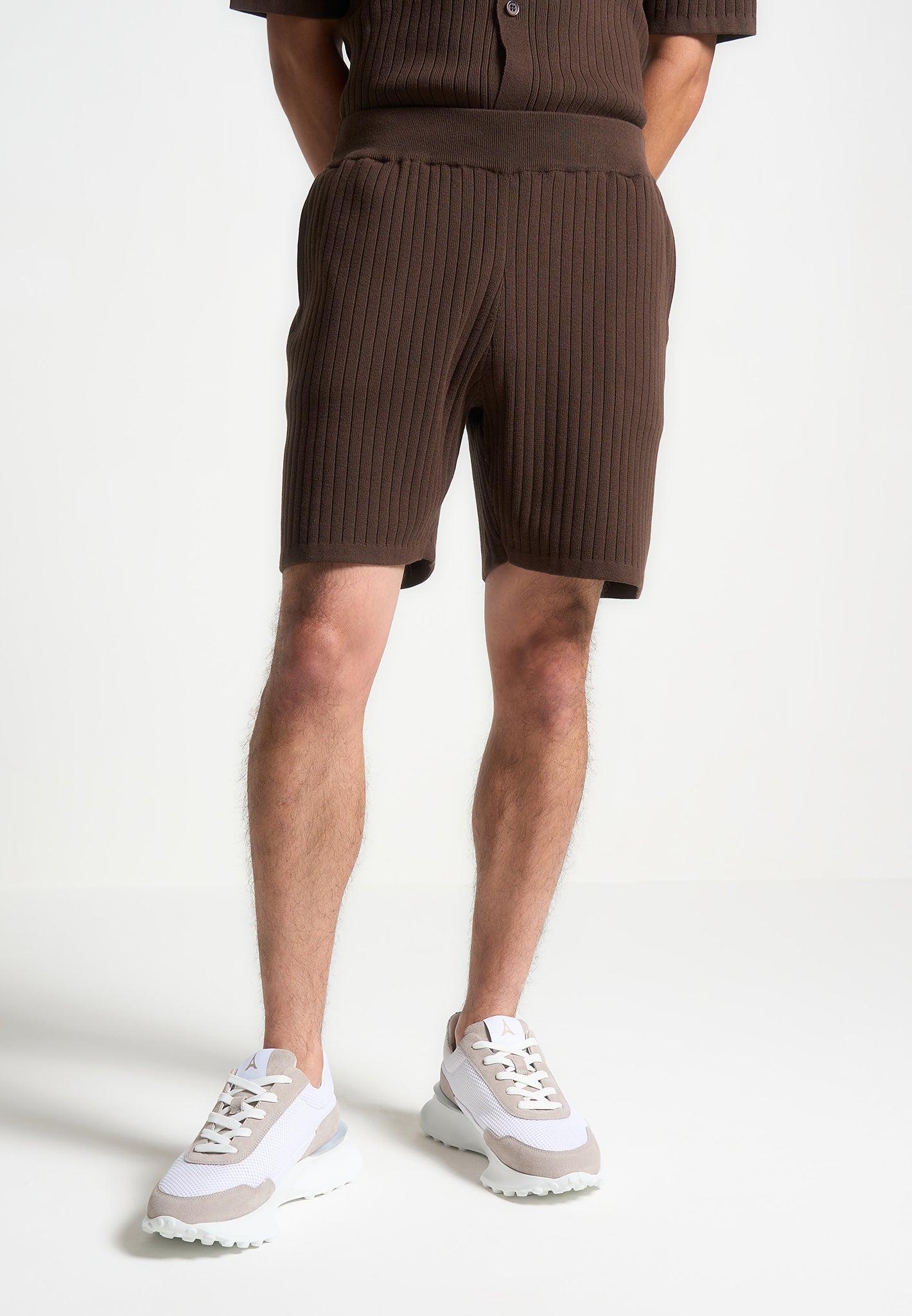 Ribbed Knit Shorts - Brown Male Product Image