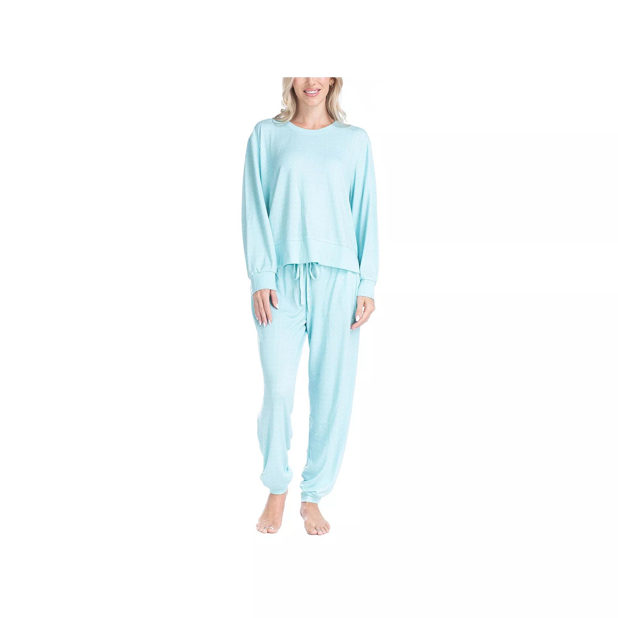 Womens Ocean Pacific Fuzzy Feelings Long Sleeve Pajama Shirt & Pajama Bottoms Sleep Set Green Tree Product Image