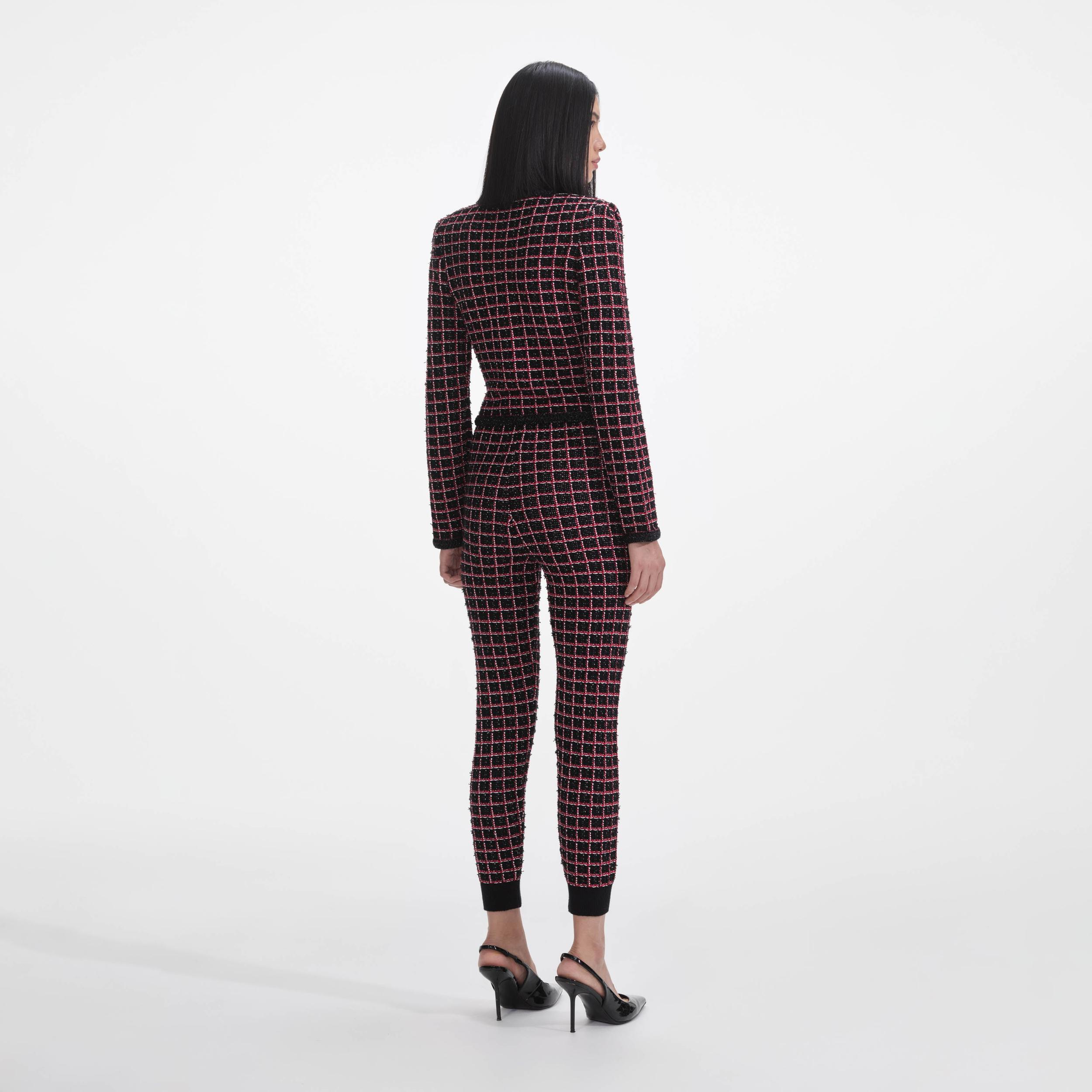 Black And Red Check Knit Leggings Product Image