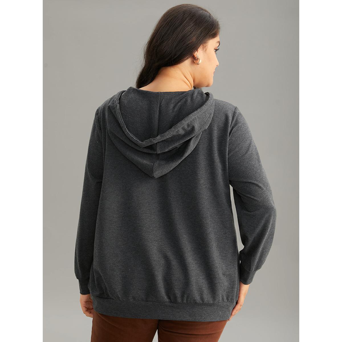 Plus Size Rainbow Print Kangaroo Pocket Hooded Sweatshirt Women DimGray Casual Printed Everyday Sweatshirts BloomChic 12/L Product Image