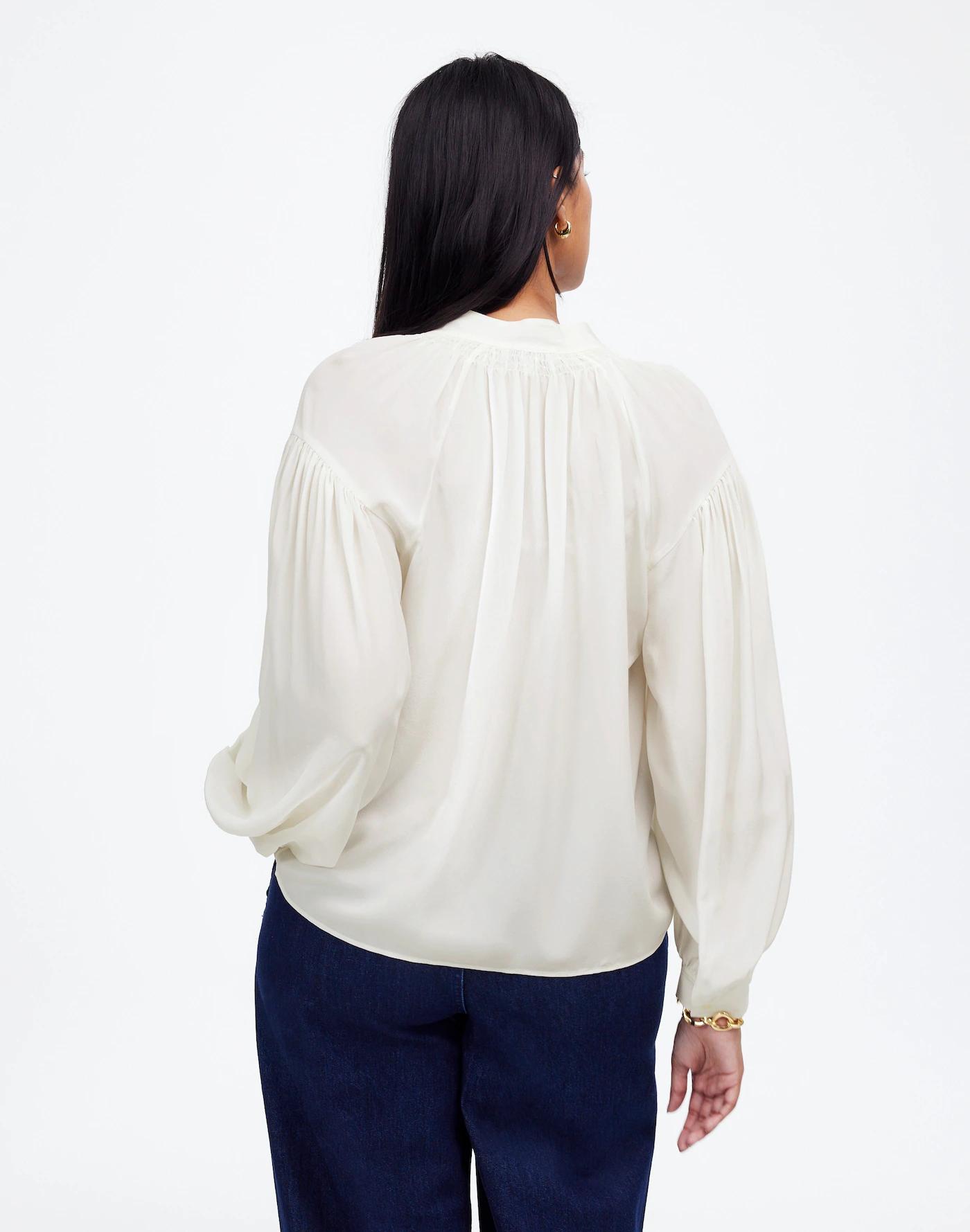 Shirred Long-Sleeve Top in Silk Product Image