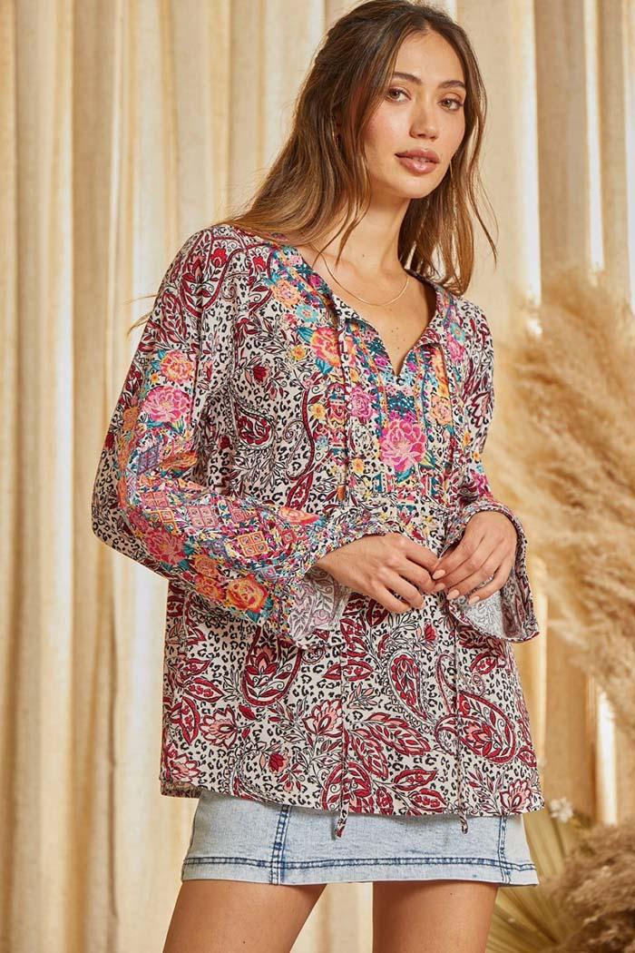 Tie Closure Embro Blouse Product Image