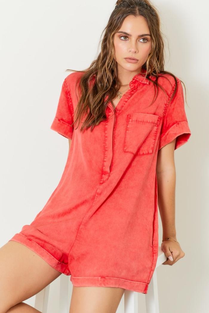 Washed Denim Romper Product Image
