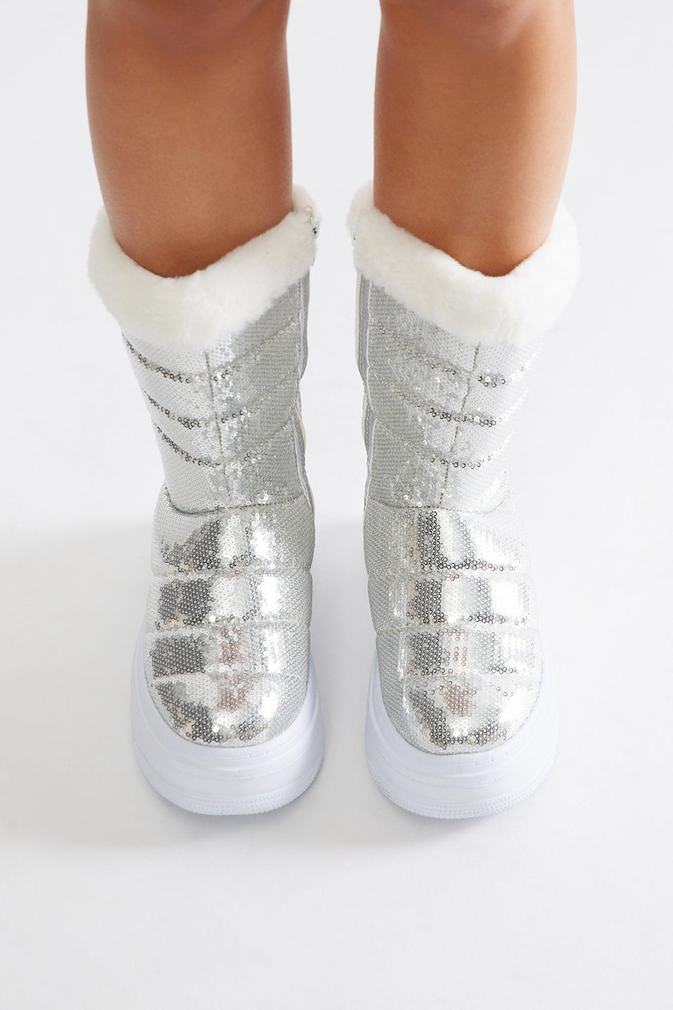 Bella Sequin Platform Boots - Silver Product Image