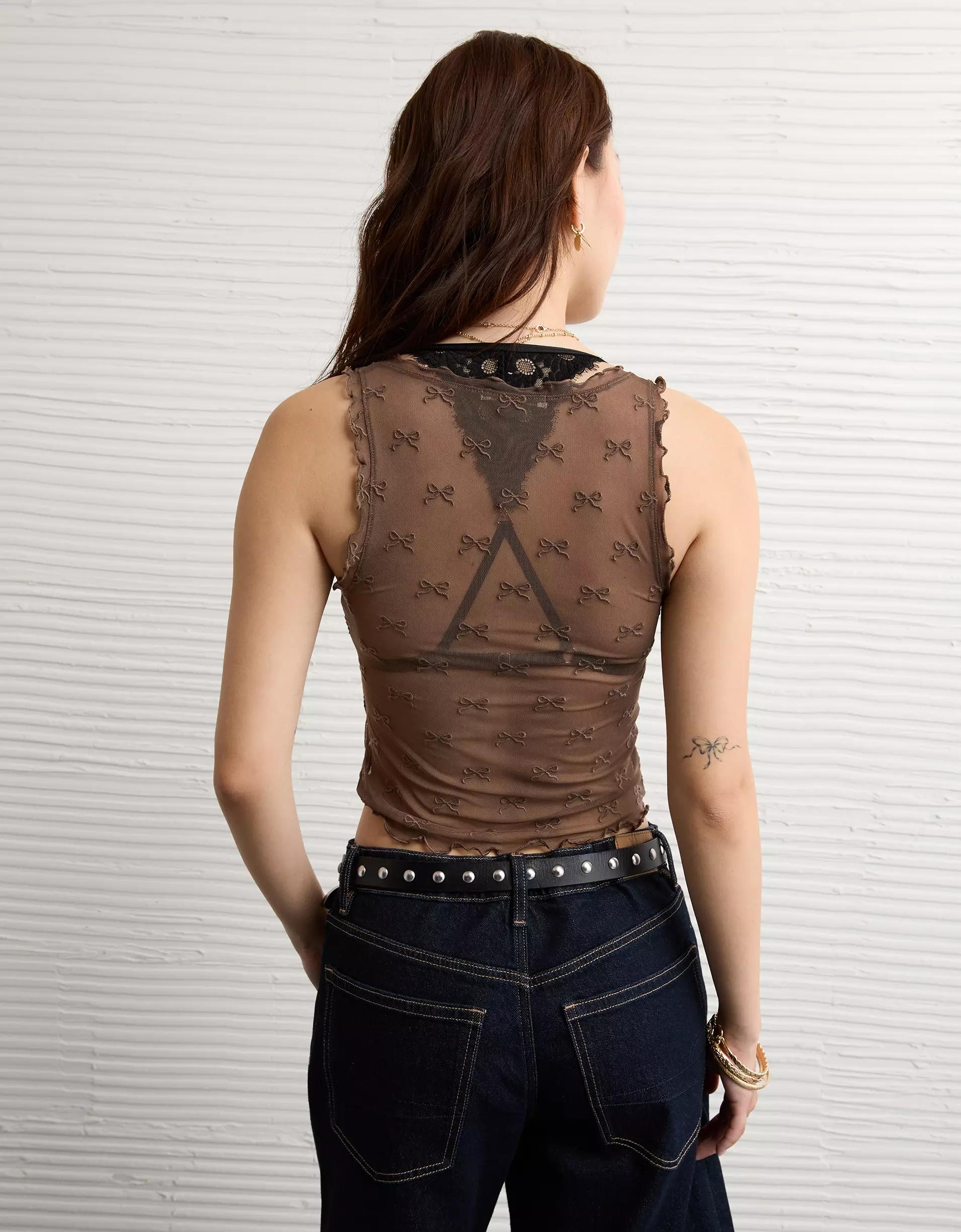 AE Square Neck Bow Mesh Tank Top Product Image