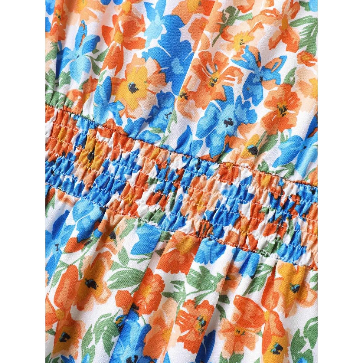 Plus Size Floral Print Stretchy Waist Flutter Midi Dress Multicolor Women V-neck Cap Sleeve Curvy BloomChic 18-20/2X Product Image