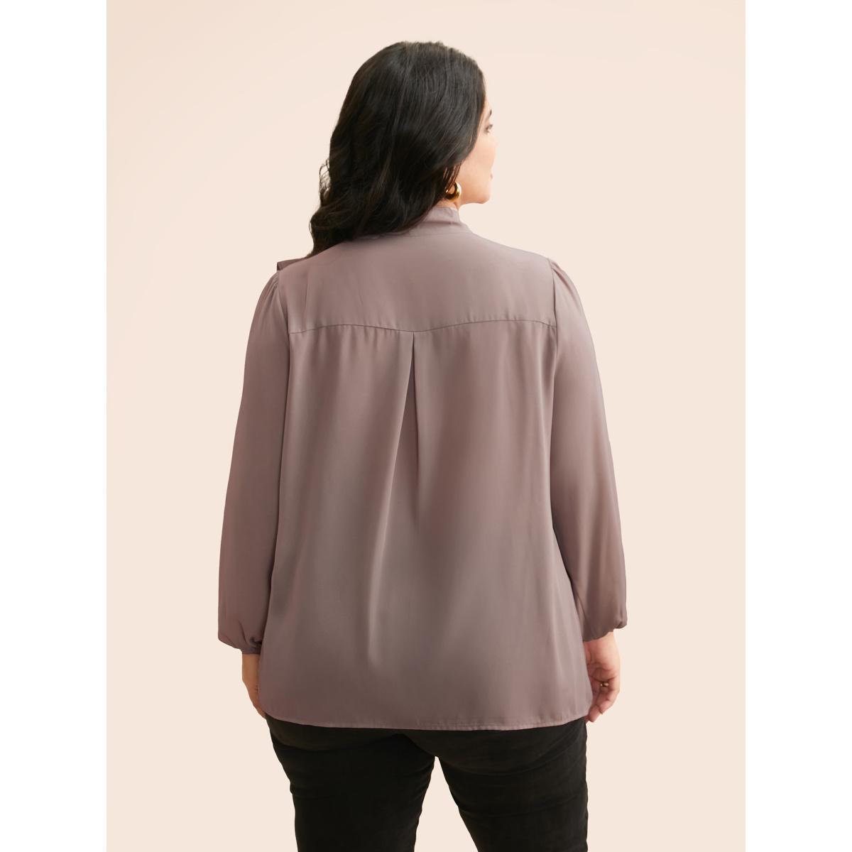 Plus Size Dirtypink Ribbon Tied Collar Ruffles Lantern Sleeve Blouse Women Elegant Long Sleeve Ribbon-tied collar Everyday Blouses BloomChic 26/4X Product Image