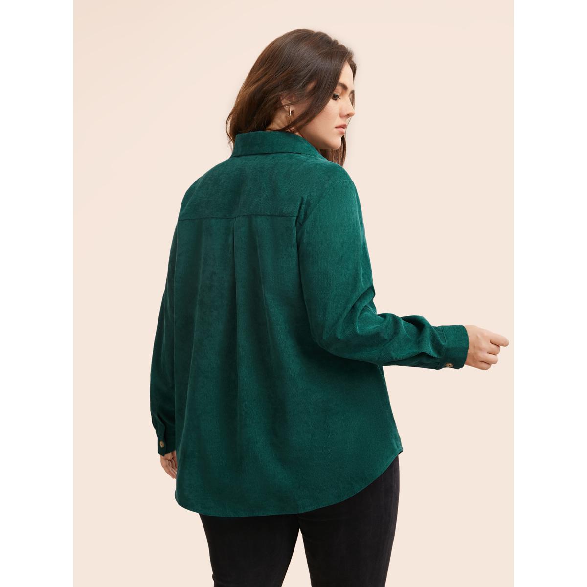 Plus Size Textured Pocket Curved Hem Jacket Women DarkGreen Button Side seam pocket Everyday Jackets BloomChic 22-24/3X Product Image
