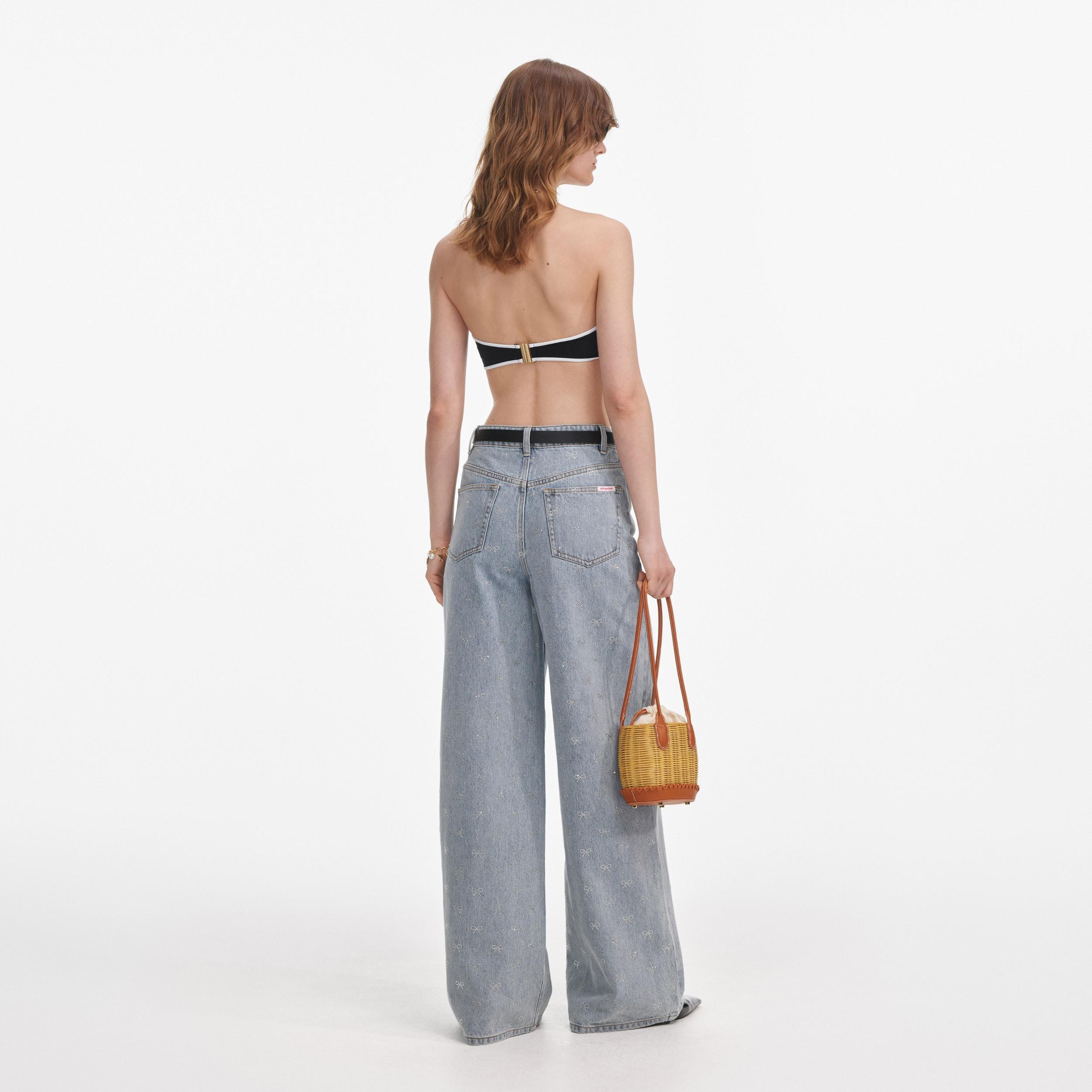 Light Blue Diamante Bow Jeans Product Image