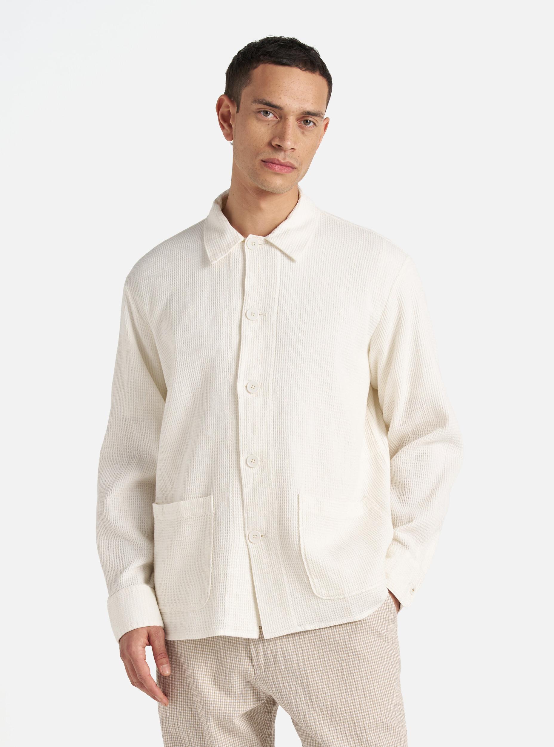 Universal Works Travail Overshirt in Ecru Japanese Waffle Product Image