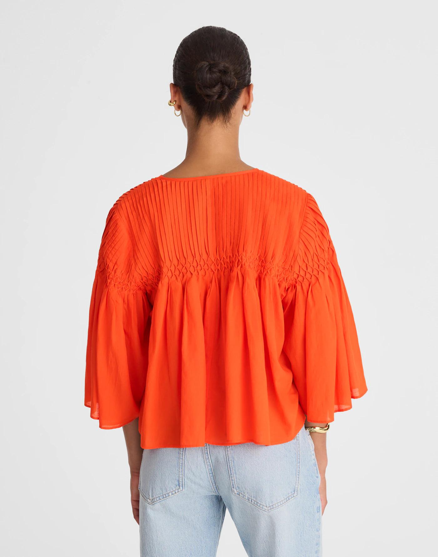 Pintucked Flutter-Sleeve Top Product Image
