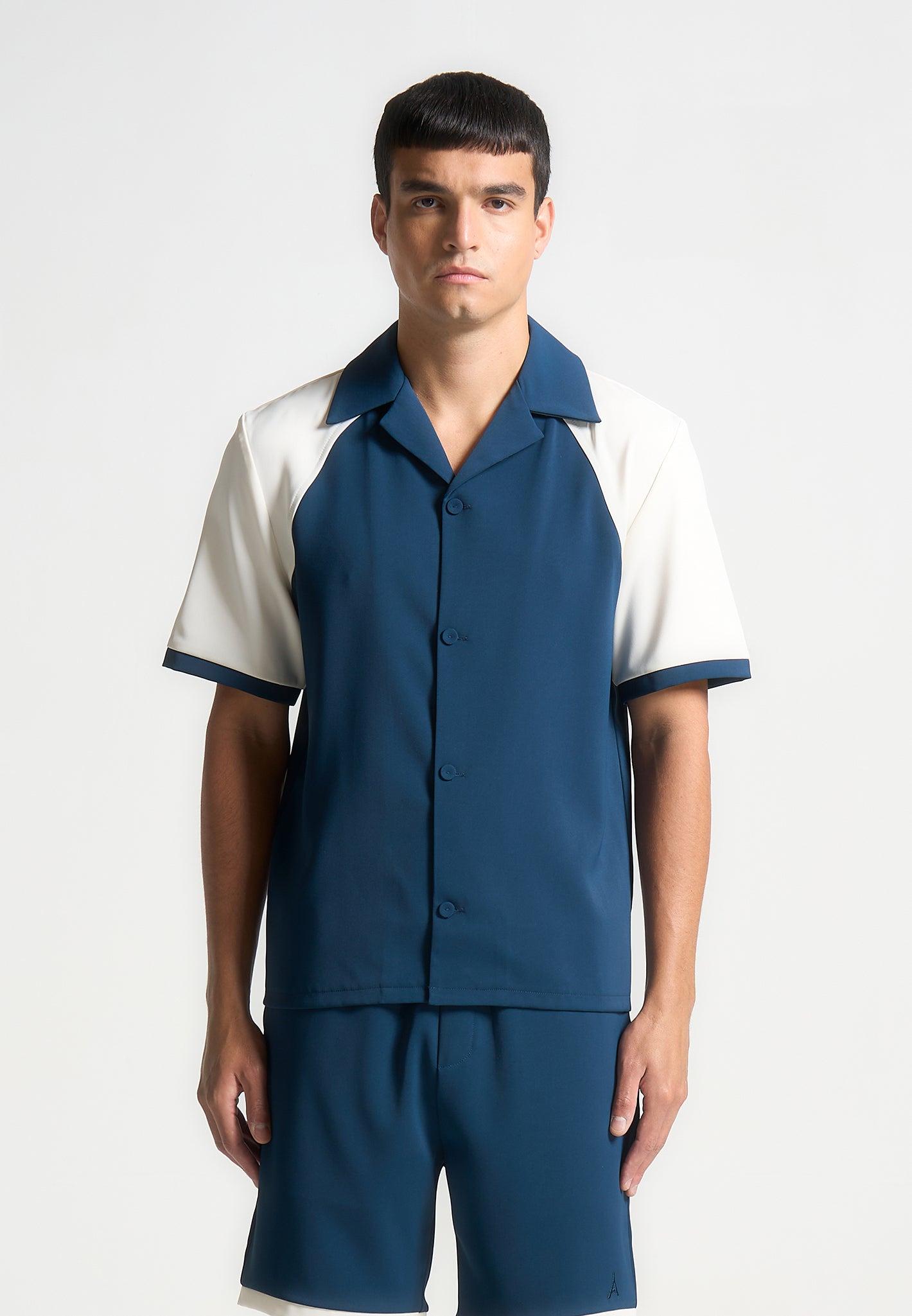 Colour Block Raglan Revere Shirt - Navy/Cream Male Product Image