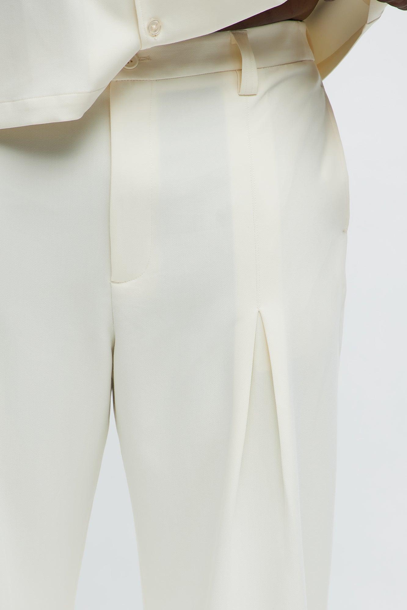 Ronan High Waisted Pleated Trousers - Cream Male Product Image