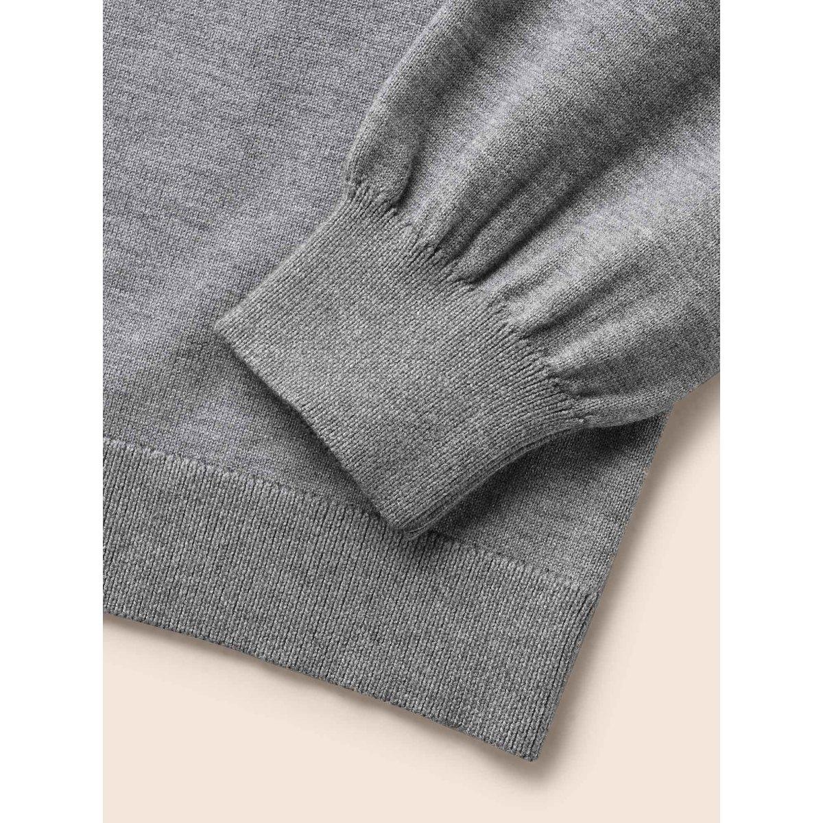 Plus Size Plain Keyhole Puff Sleeve Pullover DarkGray Women Casual Long Sleeve Round Neck Everyday Pullovers BloomChic 28/5X Product Image