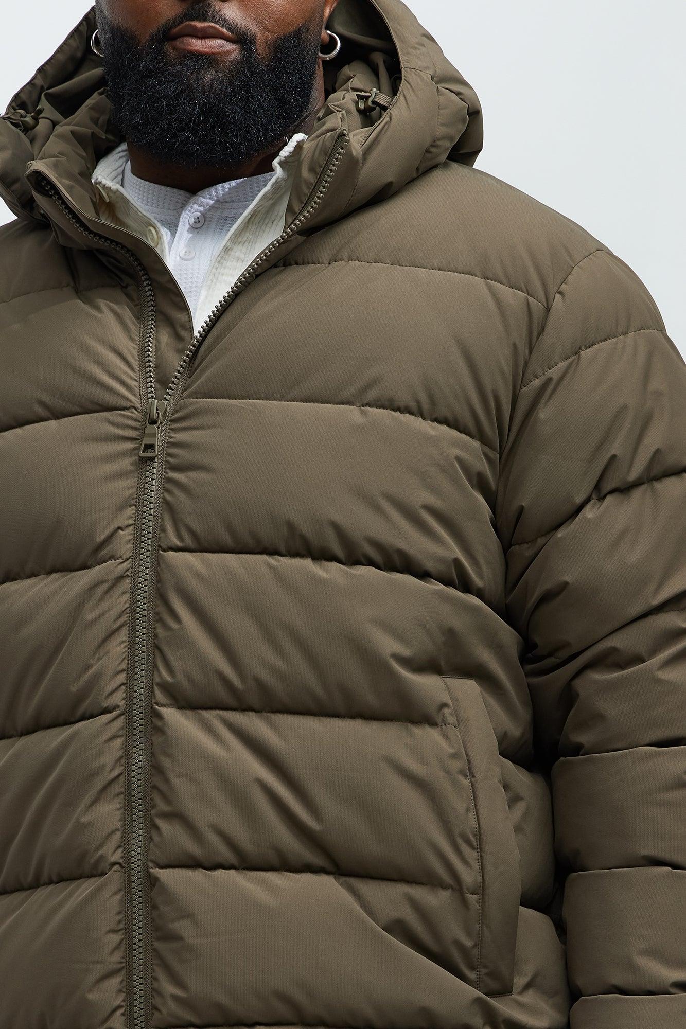 Flexin' Puffer Long Coat - Olive Product Image