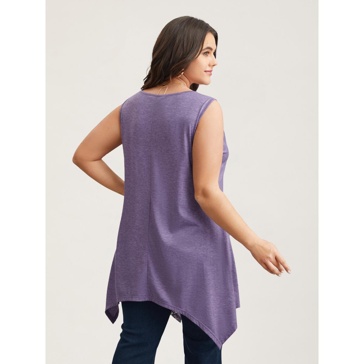 Plus Size Notched Collar Sheer Lace Hi-Low Hem Vest Women Mauve Elegant Patchwork Notched collar Everyday Tank Tops Camis BloomChic 10/M Product Image