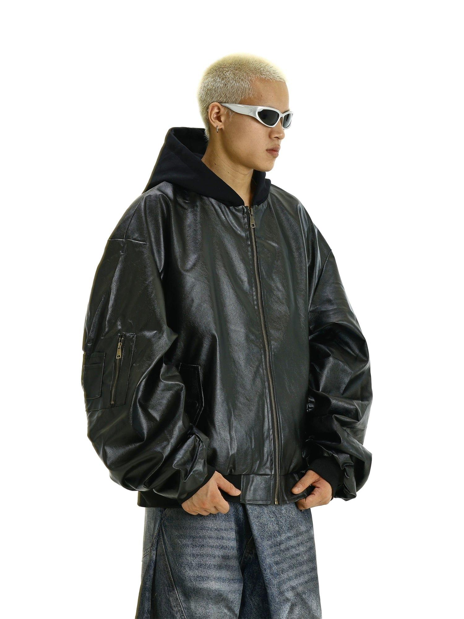 RT No. 11622 BLACK HOODED LEATHER JK Product Image