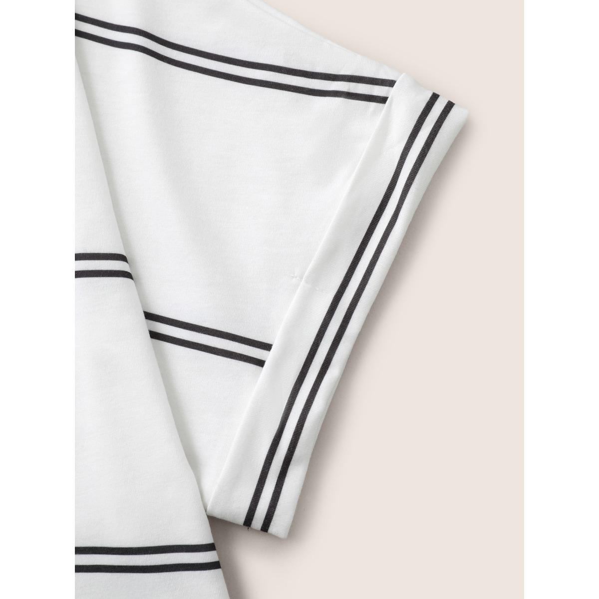 Plus Size Striped Contrast Dolman Sleeve T-shirt White Women Casual Striped V-neck Everyday T-shirts BloomChic 30/6X Product Image