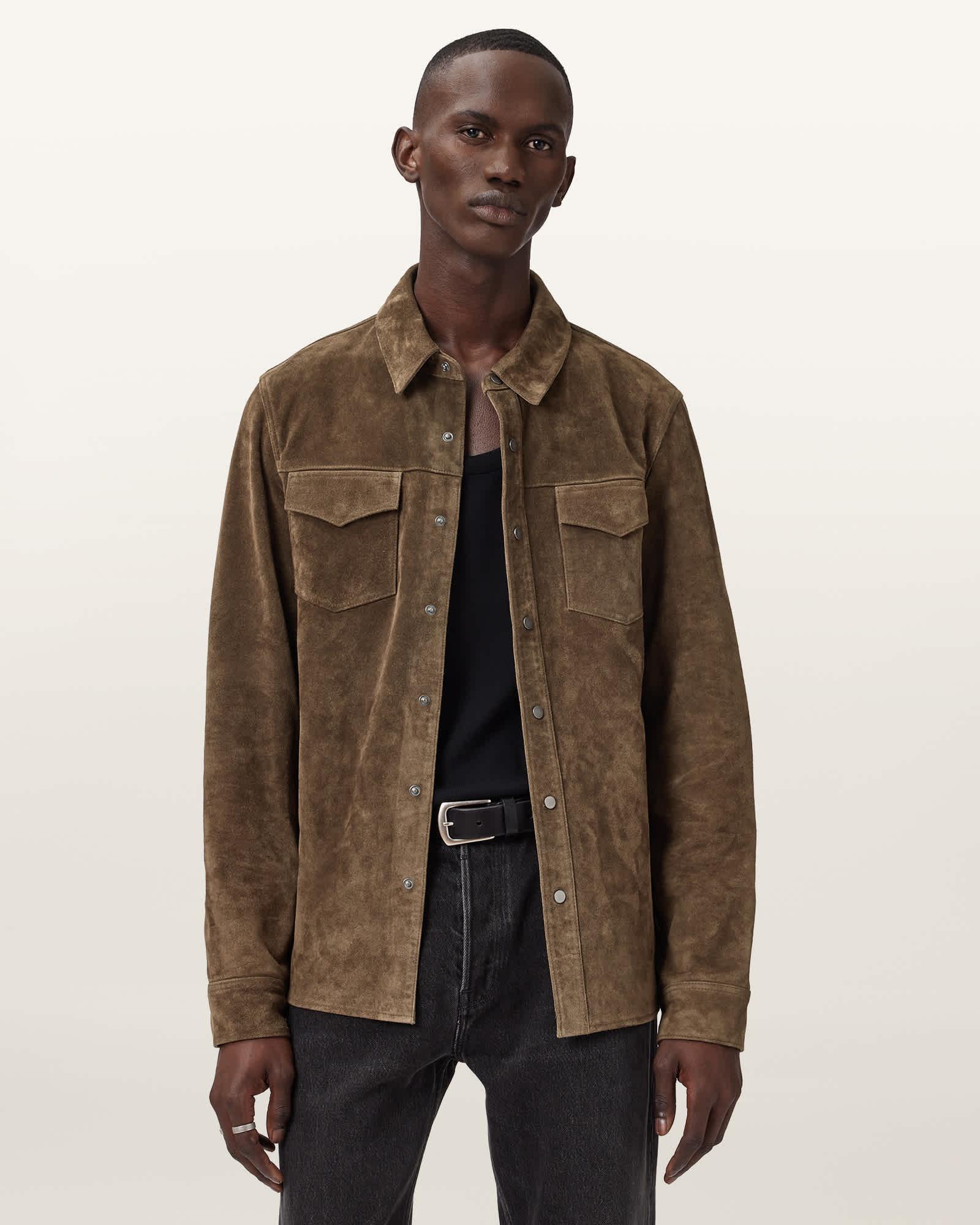 Sully Suede Shirt BAKER BROWN | ALLSAINTS US Product Image