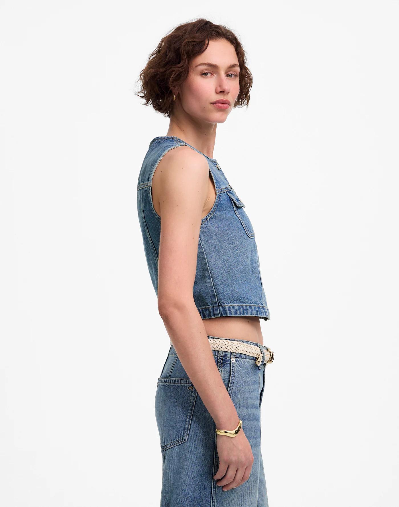 Cropped Denim Vest: Airy Denim Edition Product Image