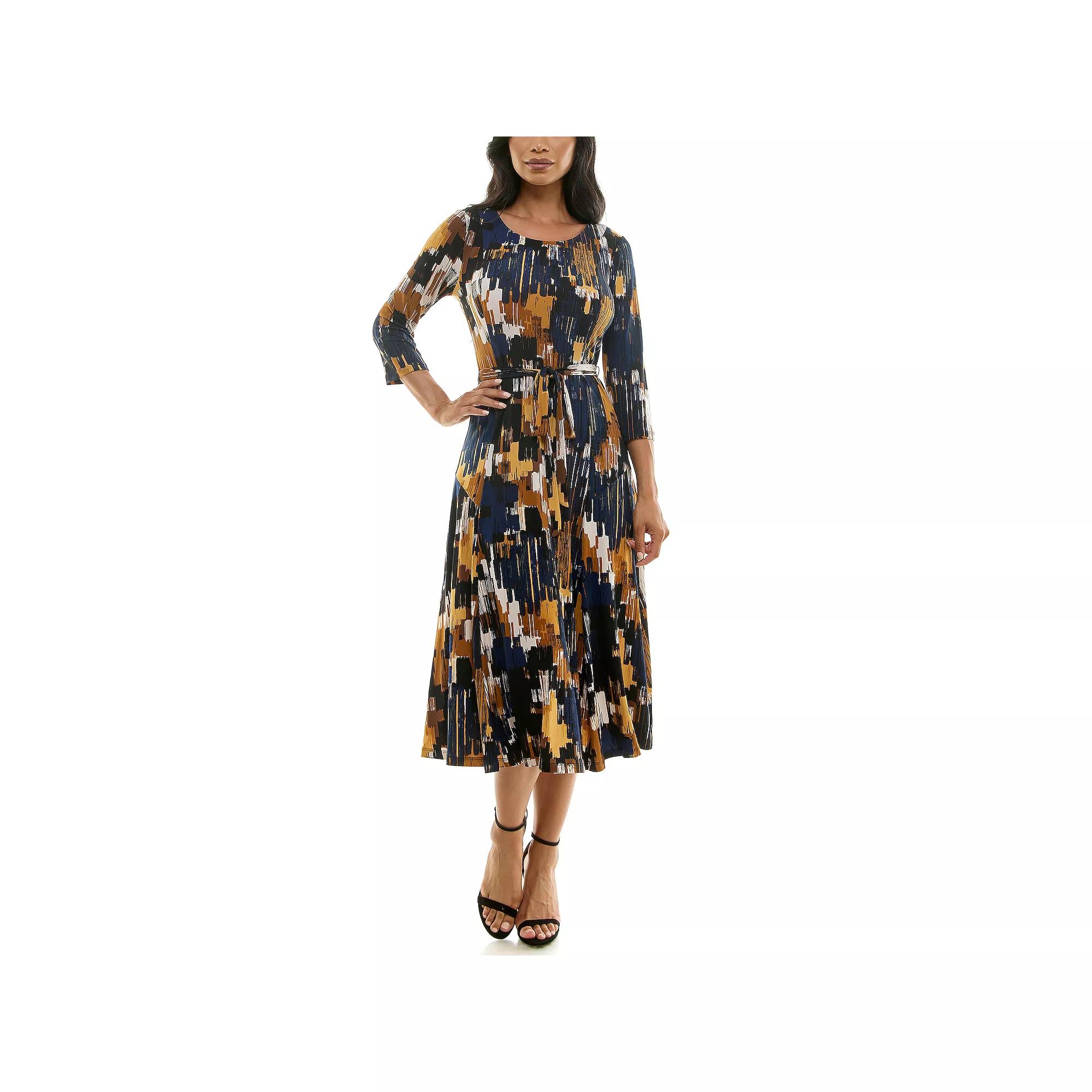 Women's Nina Leonard Sylvia Midi Dress with Belt, Size: Medium, Black Wine Product Image