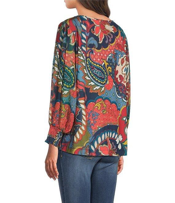 Ali Miles Paisley & Floral Printed Crew Neck Long Sleeve Tunic Product Image