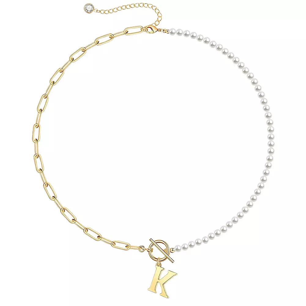 14k Gold Plated Initial Link Chain Necklace, Womens Gold Tone K Product Image