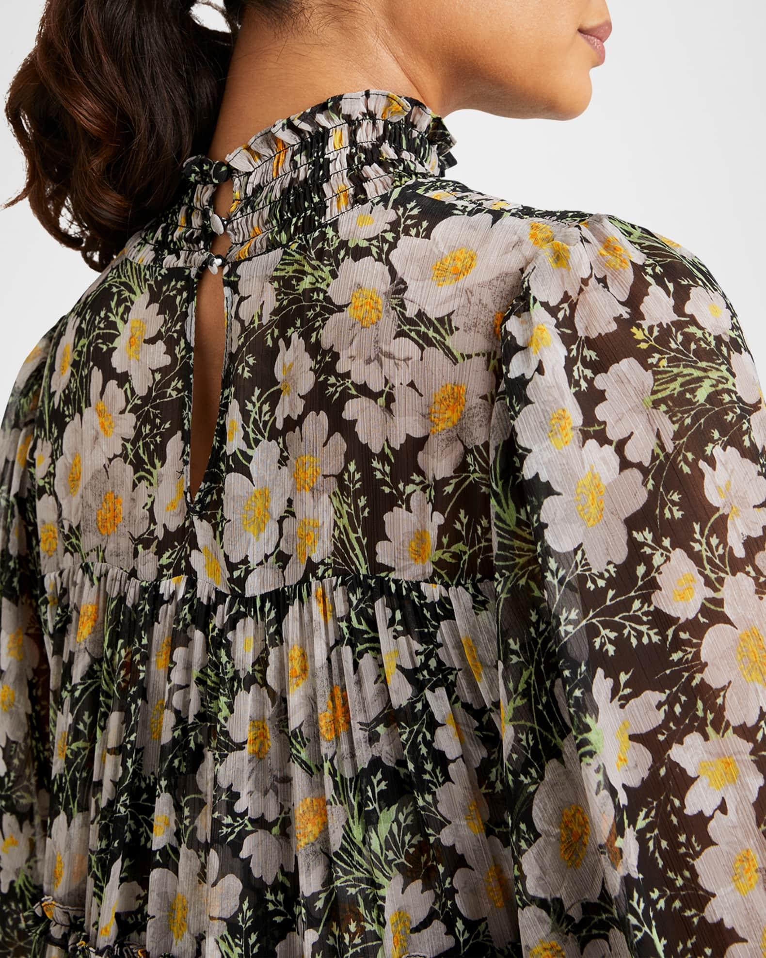 Olive Smocked Cosmo-Flower Mini Dress Product Image