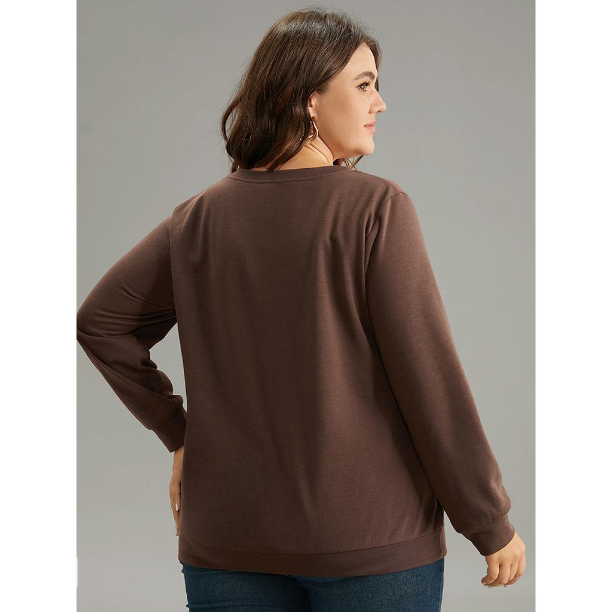 Plus Size Heart Leopard Round Neck Sweatshirt Women DarkBrown Casual Printed Dailywear Sweatshirts BloomChic 14-16/1X Product Image