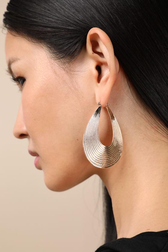 Demetria Gold Textured Geometric Hoop Earrings Product Image