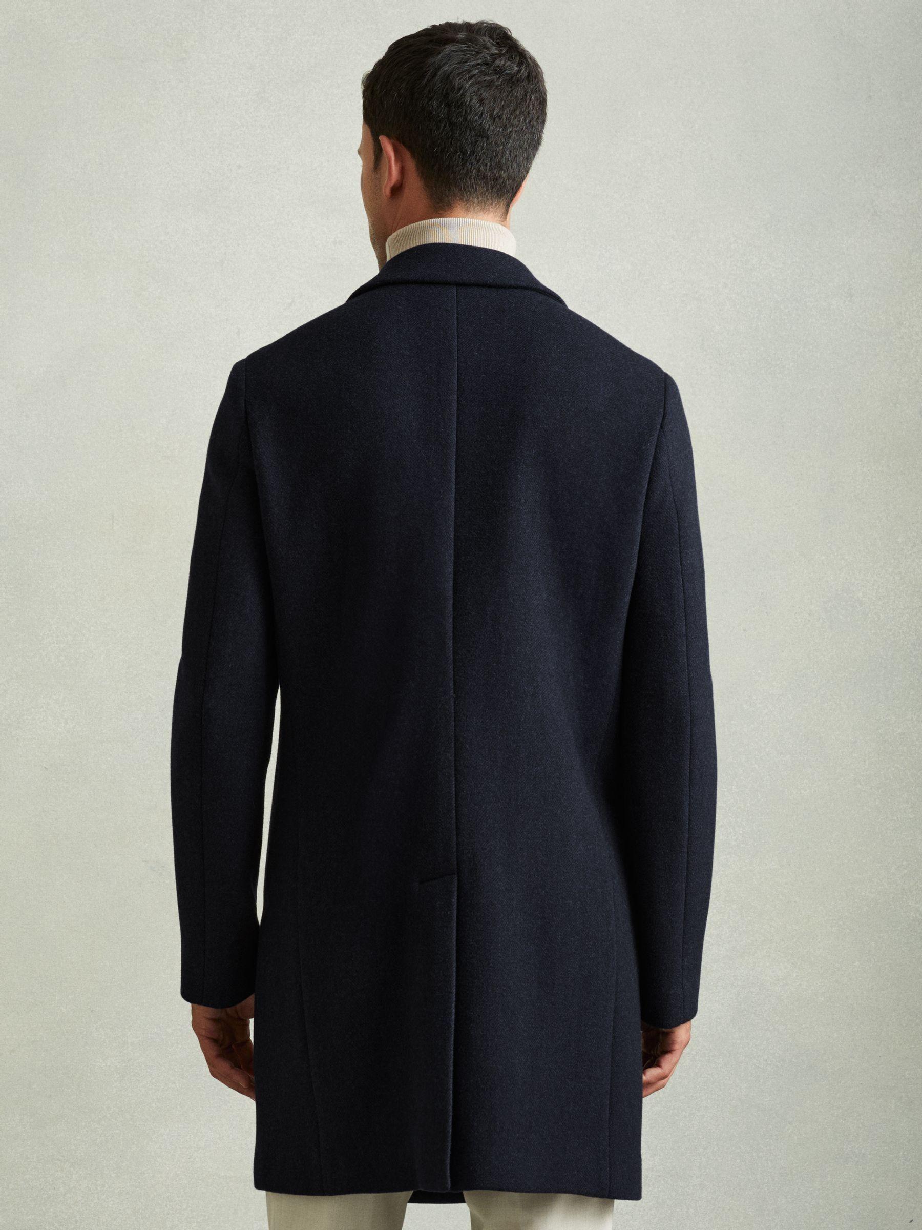 Wool Blend Herringbone Twill Overcoat in Navy Herringbone Product Image