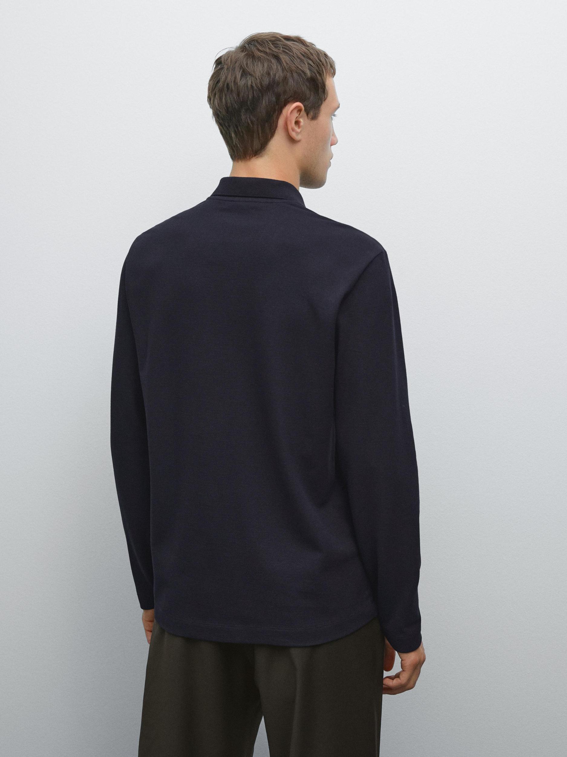 Long sleeve mercerised cotton piqué polo shirt Product Image