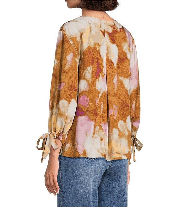 Westbound Mocha Autumn Blur 3/4 Tie Sleeve Top Product Image