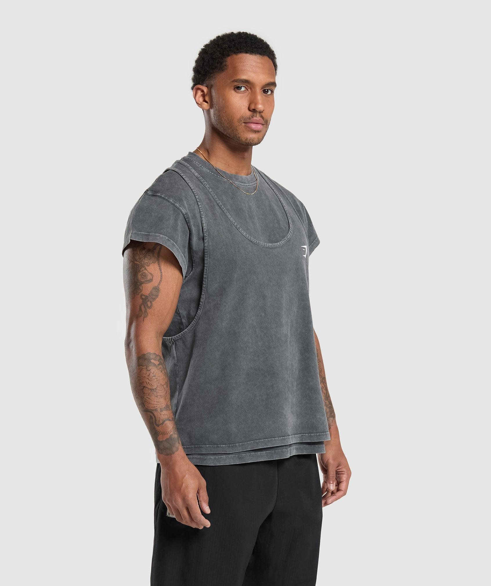 Gymshark Washed Double Layer T-Shirt - Black Male Product Image