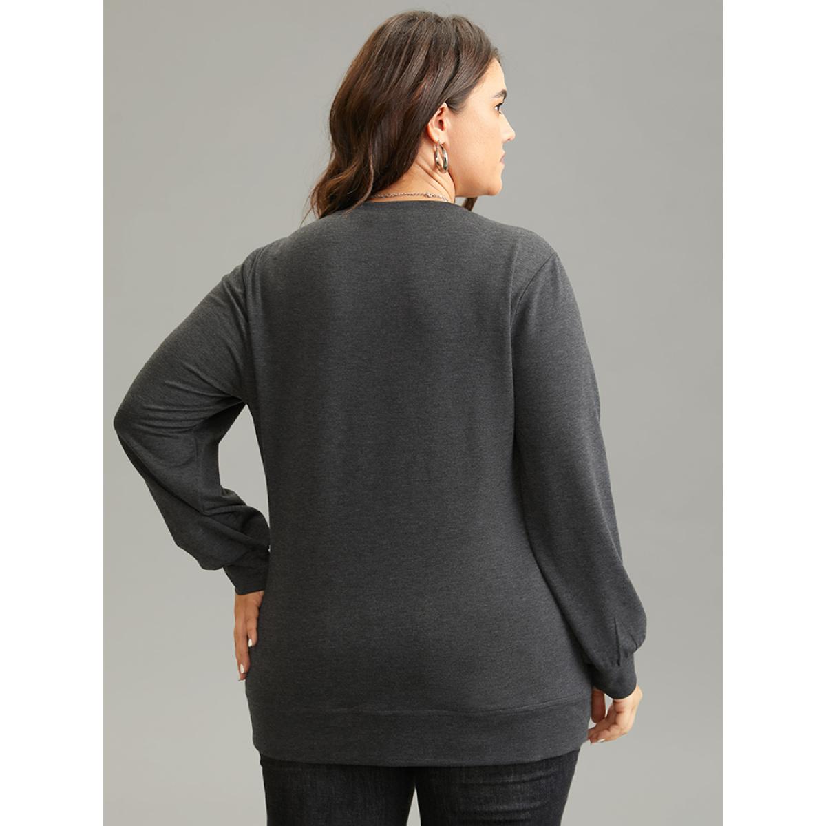 Plus Size Solid Heather Round Neck Wrap Hem Sweatshirt Women DimGray Casual Wrap Round Neck Dailywear Sweatshirts BloomChic 10/M Product Image