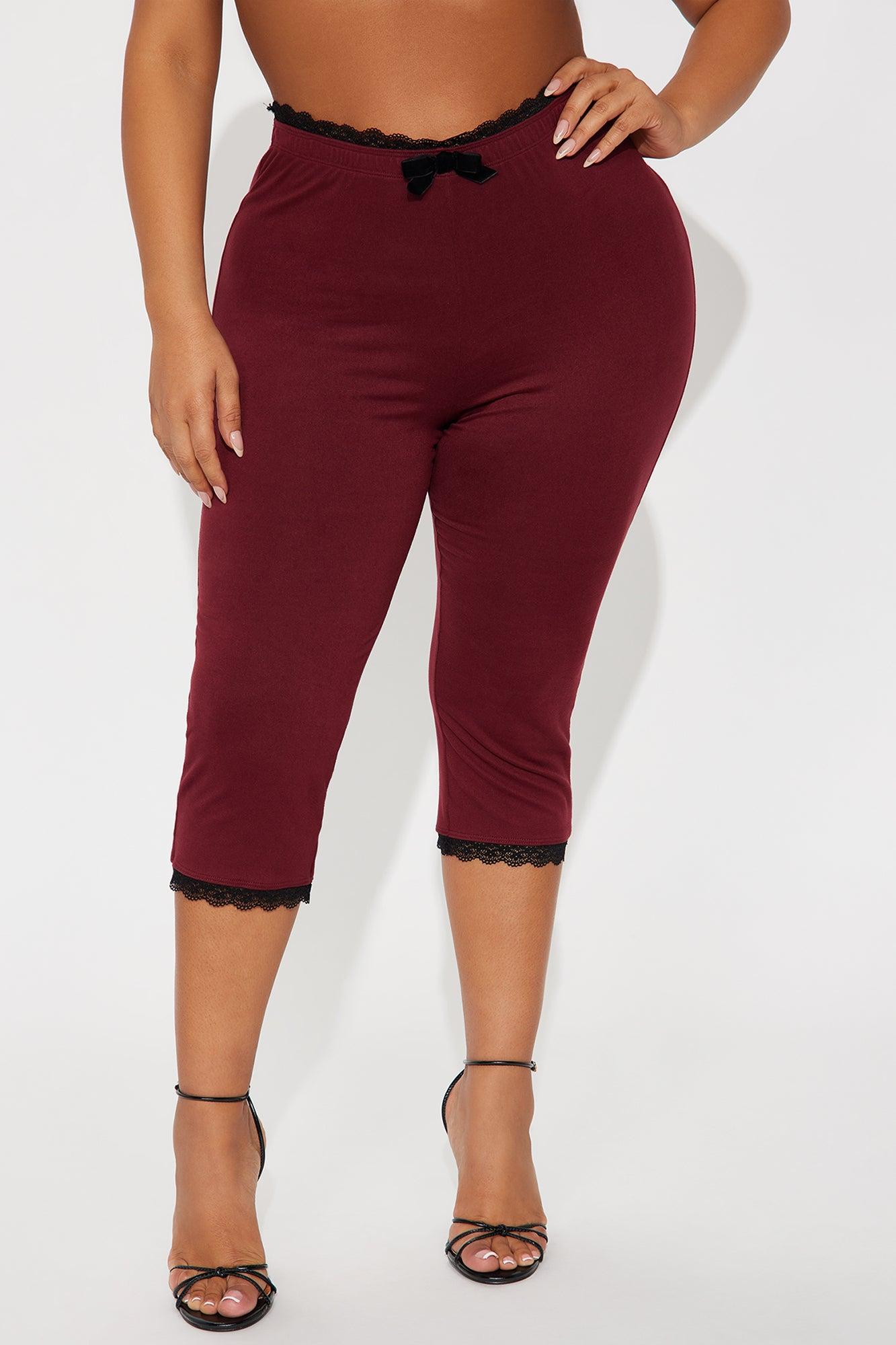 Valentina Solid Lace Trim Capri Legging - Burgundy Female Product Image