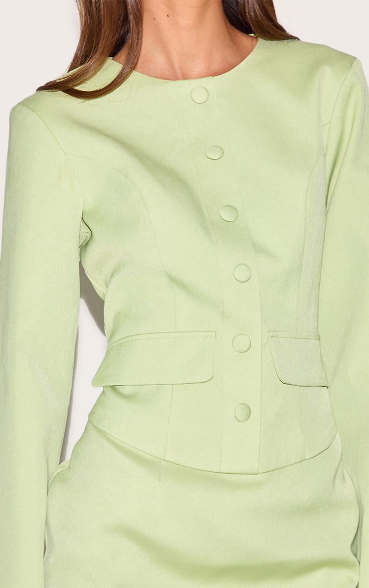 Pale Lime Woven Tailored Button Up Mini Dress Product Image