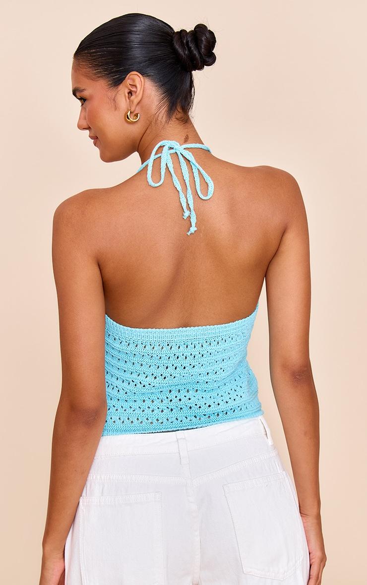 Blue Crochet Bead Detail Halter Top Product Image