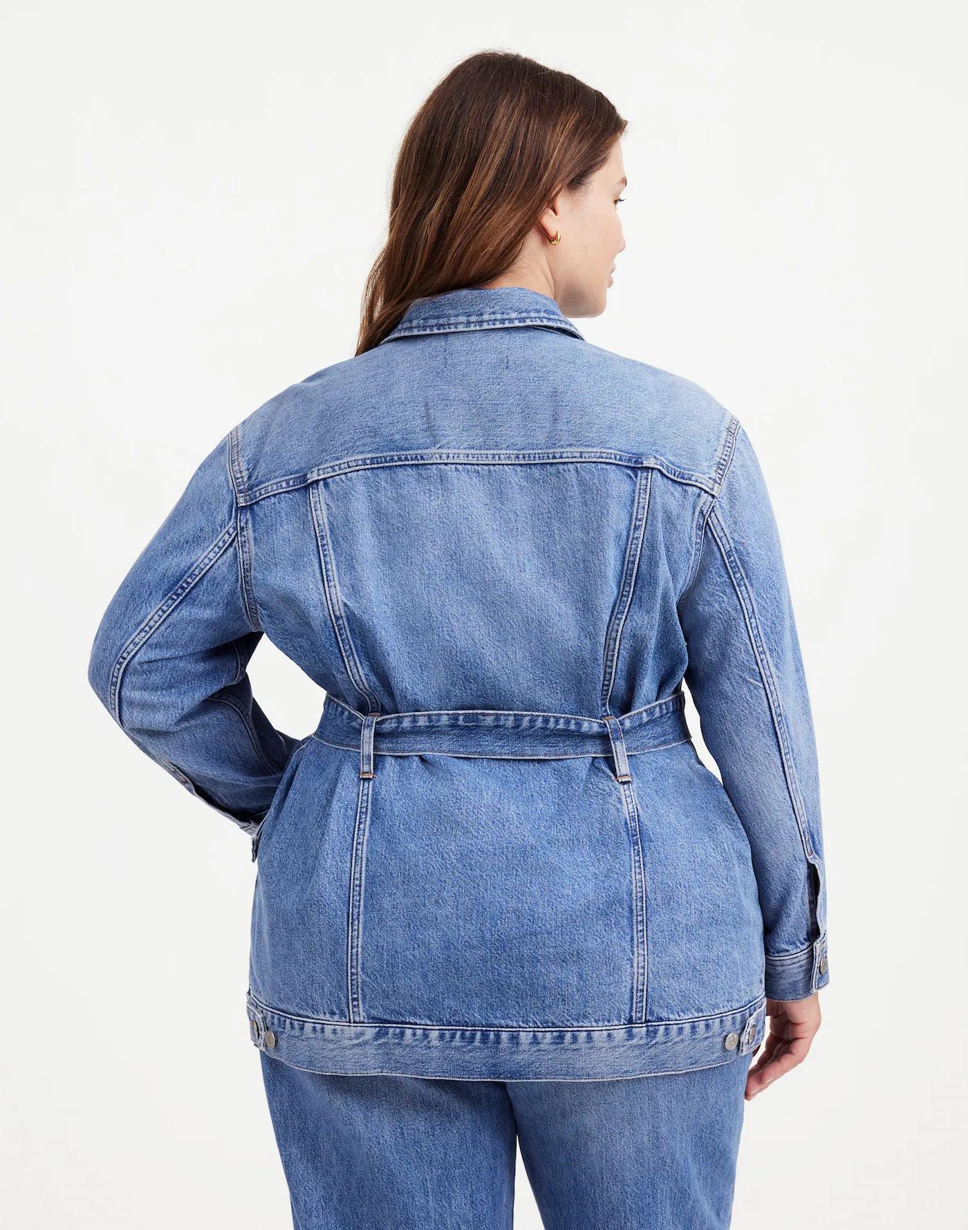 Plus Belted Oversized Trucker Jean Jacket in Reston Wash Product Image