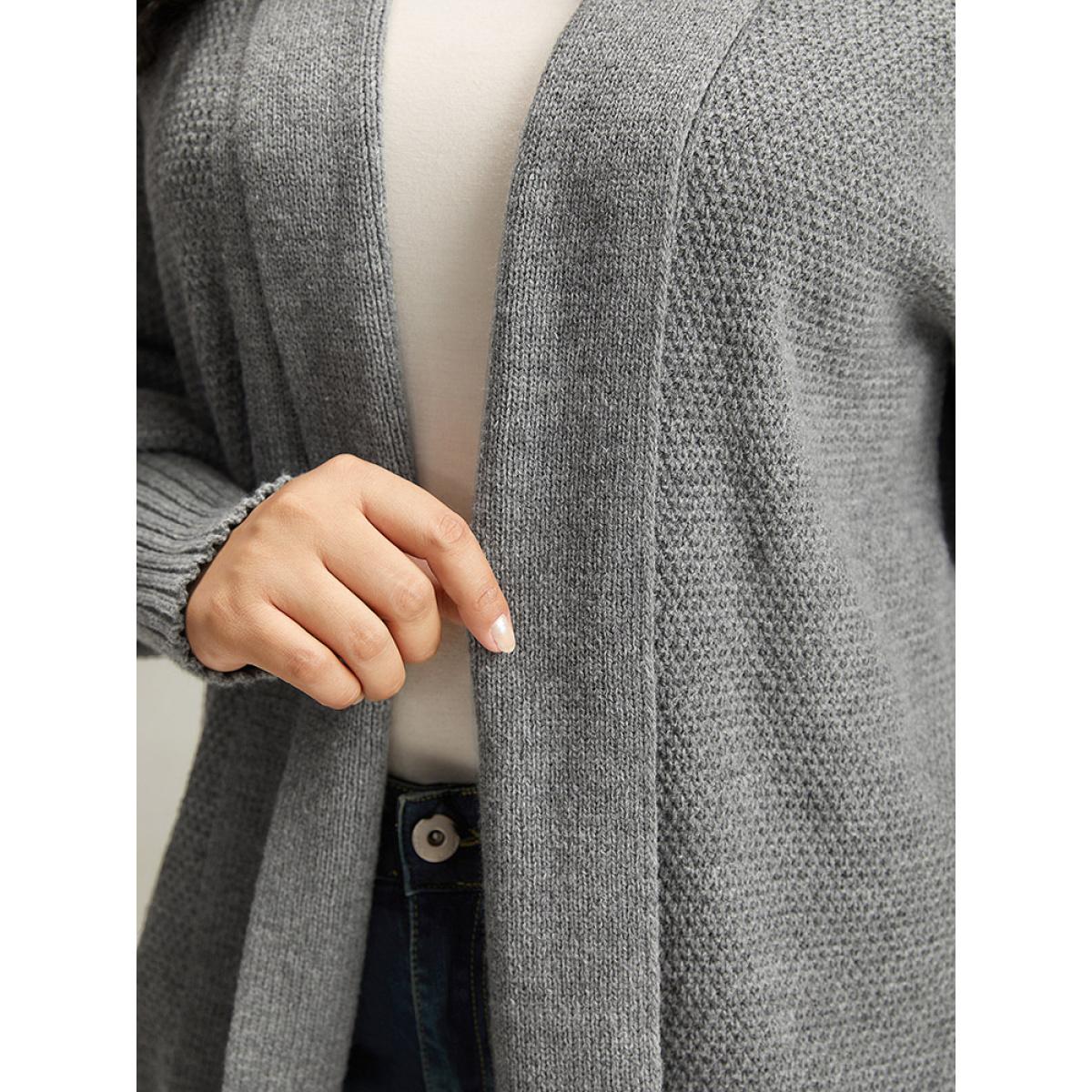 Plus Size Plain Open Front Elastic Cuffs Cardigan DarkGray Women Casual Loose Long Sleeve Dailywear Cardigans BloomChic 12/L Product Image