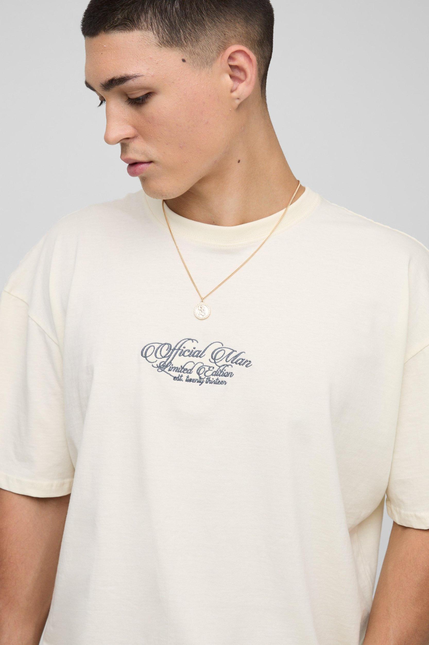 Ecru Oversized Official Man Embroidered Renaissance Cross T-Shirt | boohooMAN USA Product Image