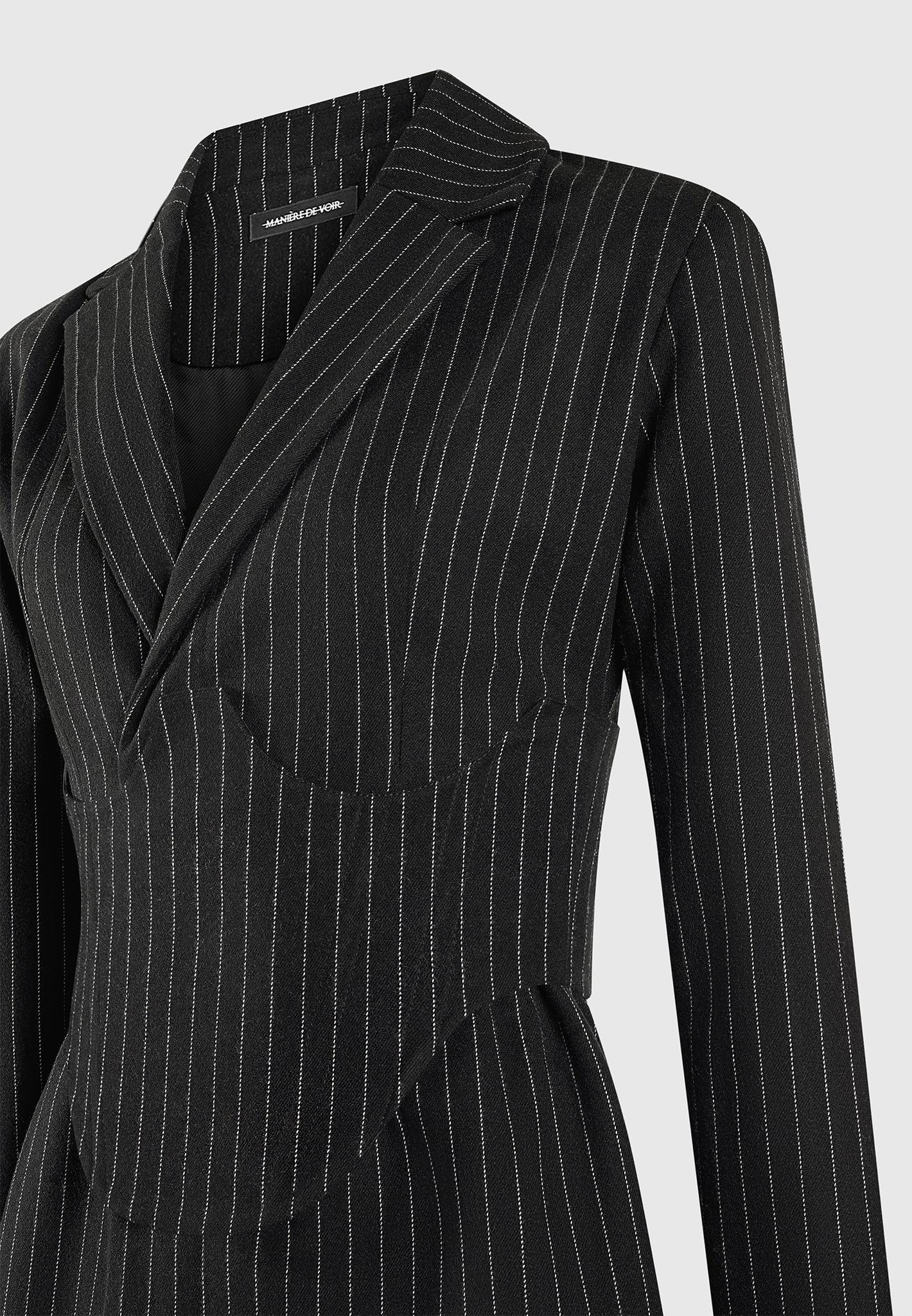 Pinstripe Blazer Dress with Reversible Corset - Black Female Product Image