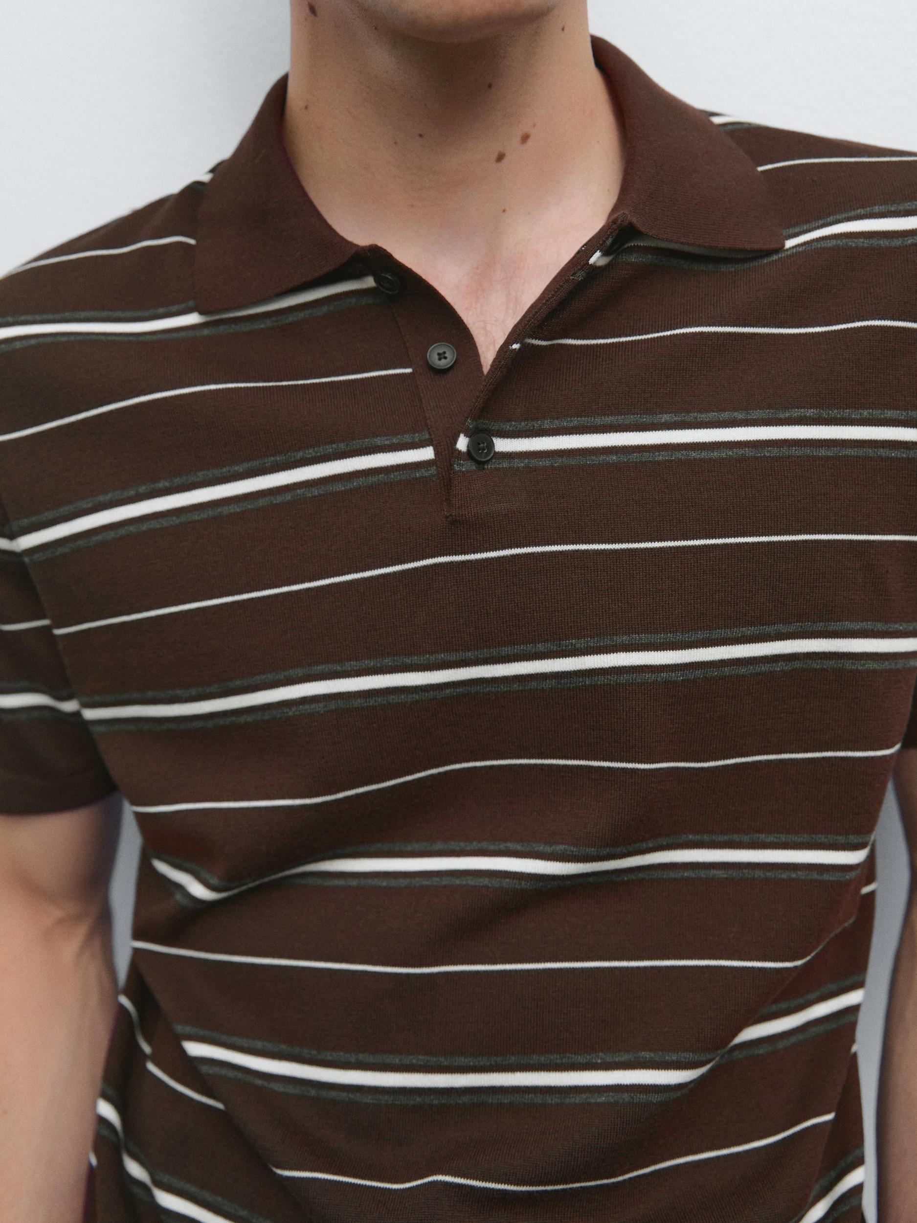 100% cotton striped knit polo shirt Product Image