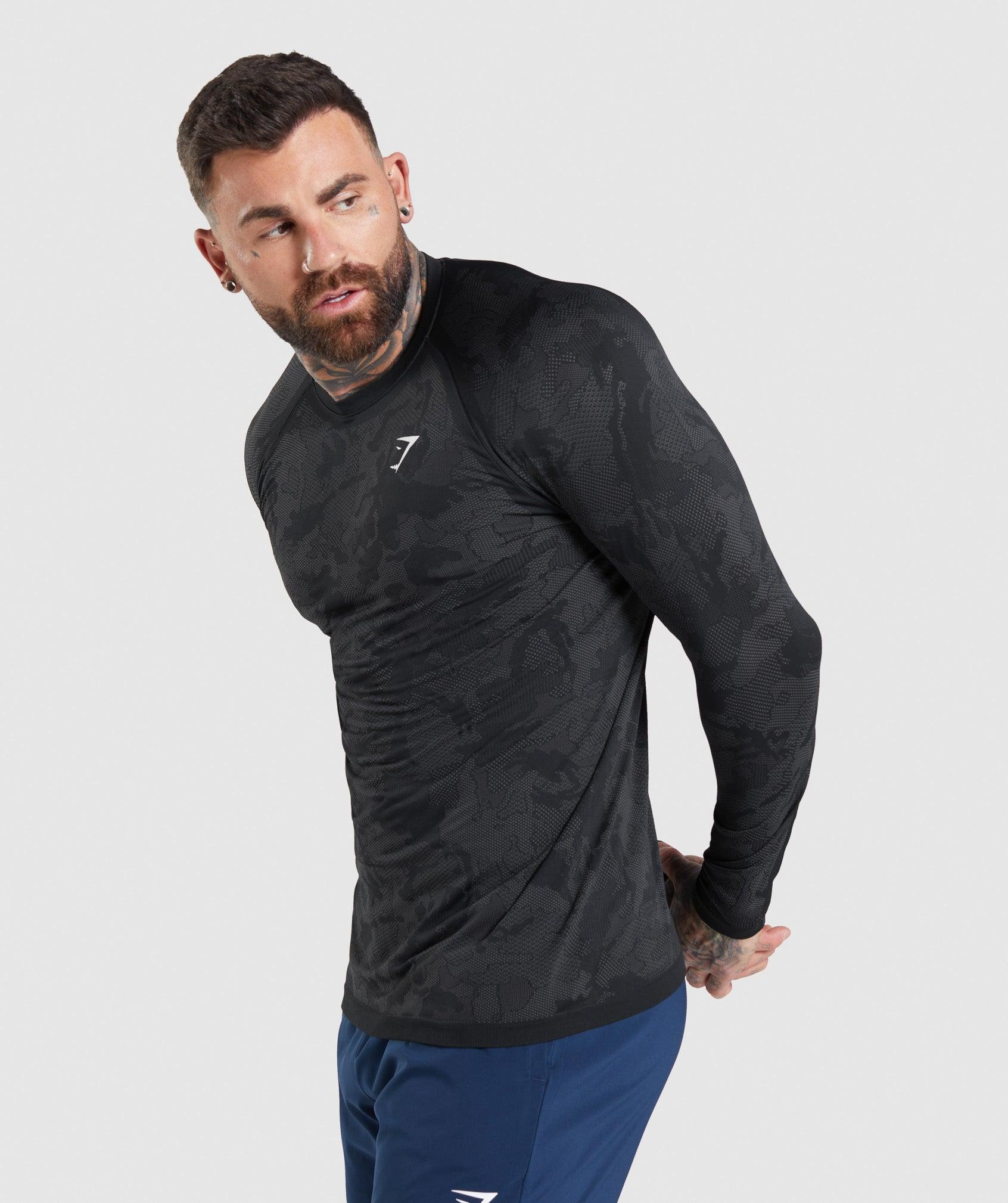 Gymshark Geo Seamless Long Sleeve T-Shirt - Black/Charcoal Grey Male Product Image