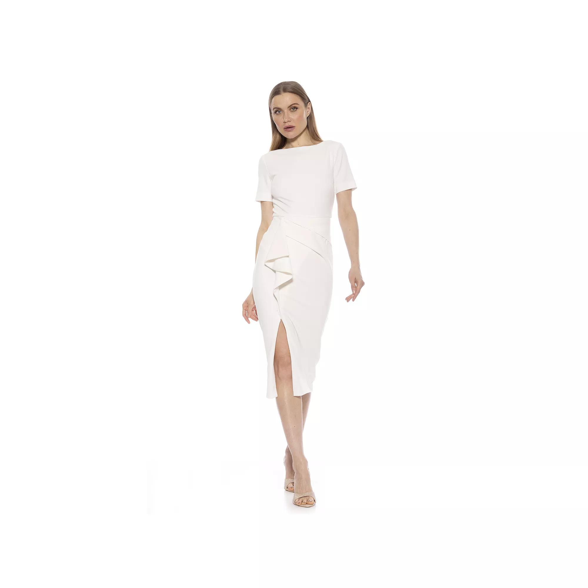 Women's ALEXIA ADMOR Zayd Boatneck Midi Sheath Dress With Front Ruffle,  Product Image